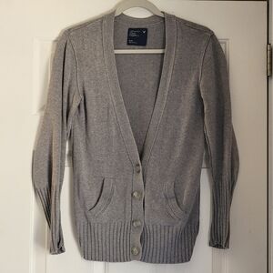 Cotton Gray Button-Up Cardigan Sweater